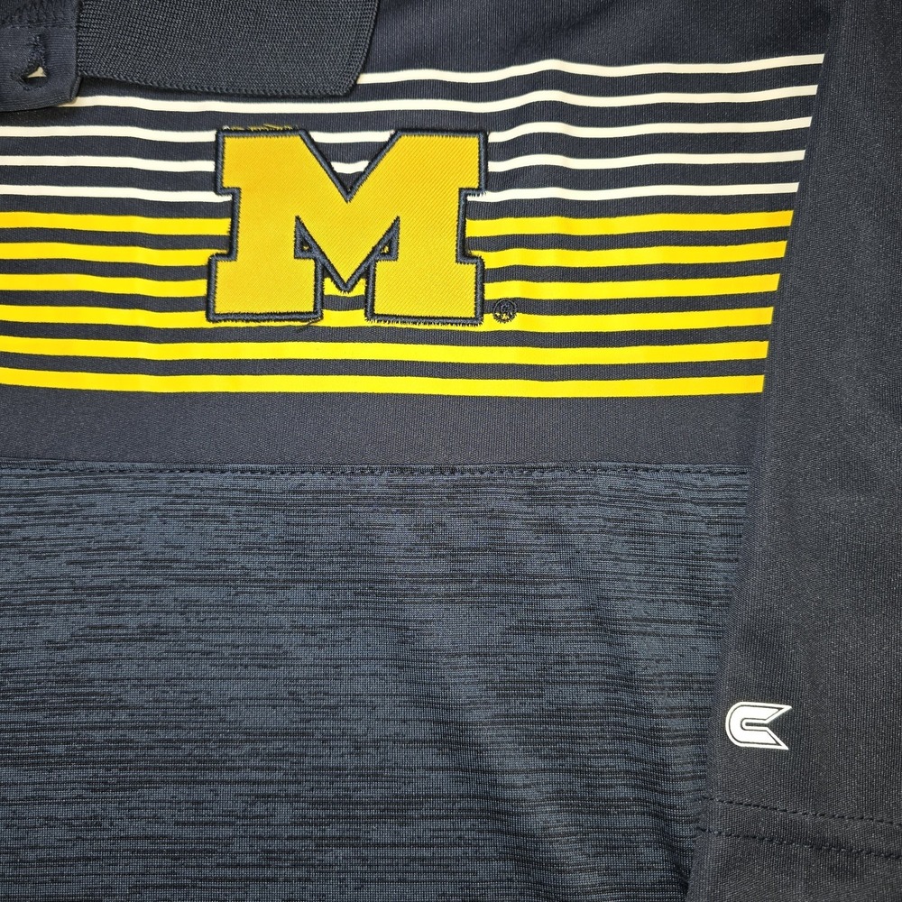 Colosseum‎ Michigan Wolverines Polo Shirt Men XXL Navy Blue Striped NCAA Golf - Picture 3 of 7